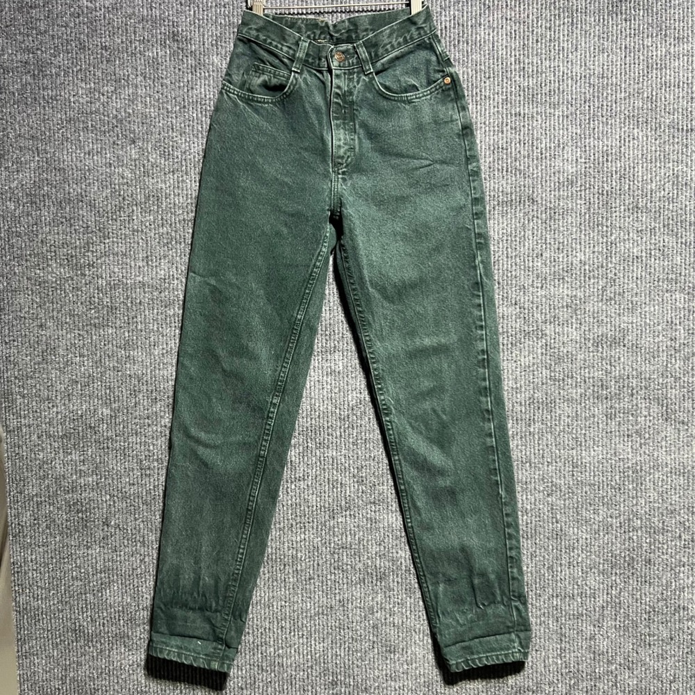 Vintage Lee Jeans Women 5‎ Med Green High Waisted Tapered Leg Denim Mom Pants